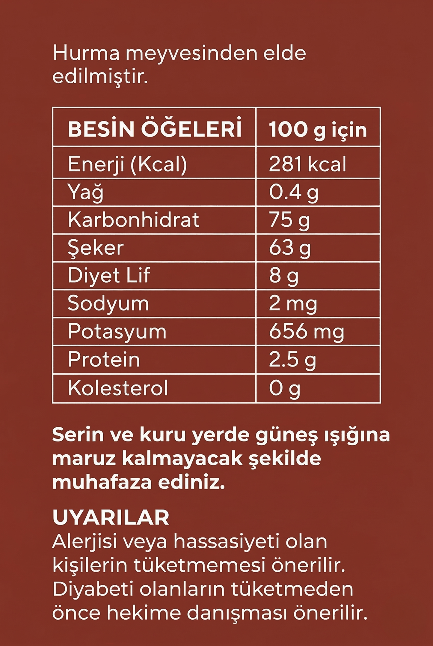 Hurma Özü İçindekiler Hurma Özü İçindekiler