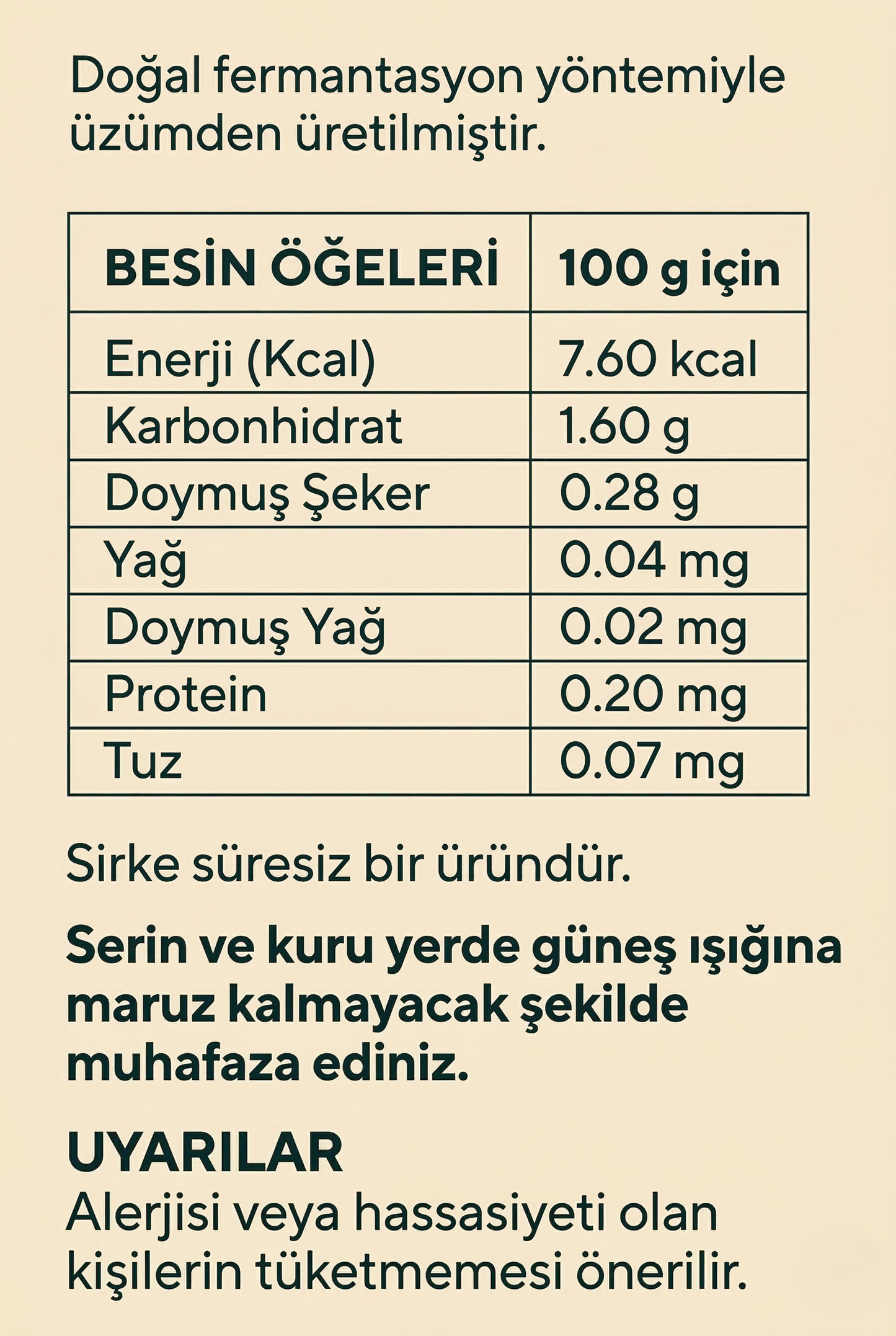 Üzüm Sirkesi İçindekiler Üzüm Sirkesi İçindekiler
