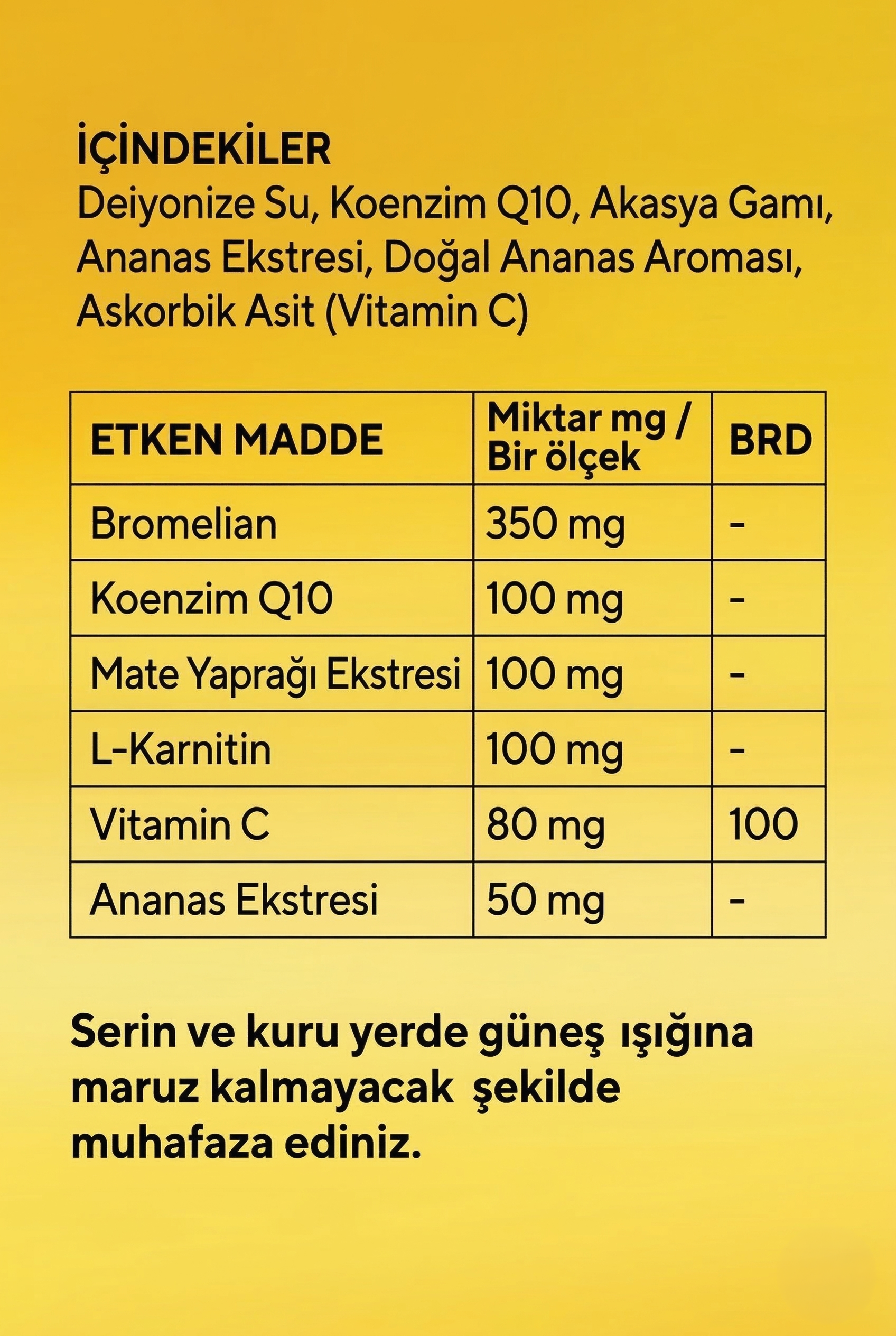 Bromelain Şurubu İçindekiler
