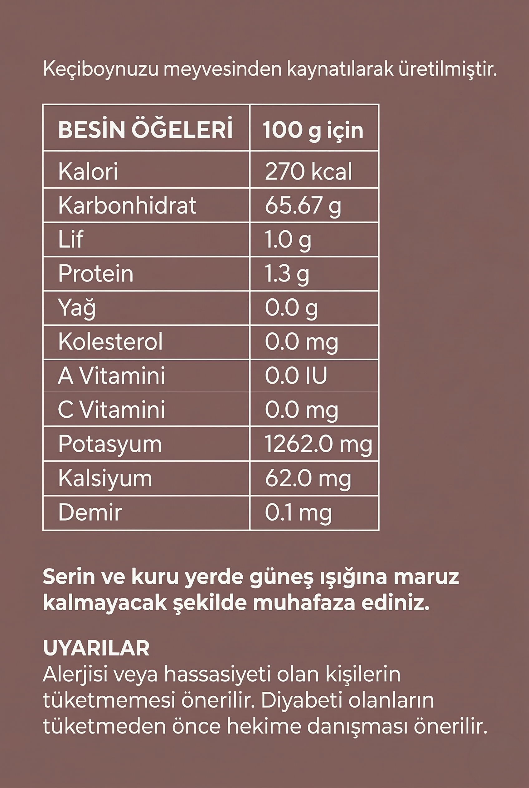 Keçiboynuzu Pekmezi İçindekiler
