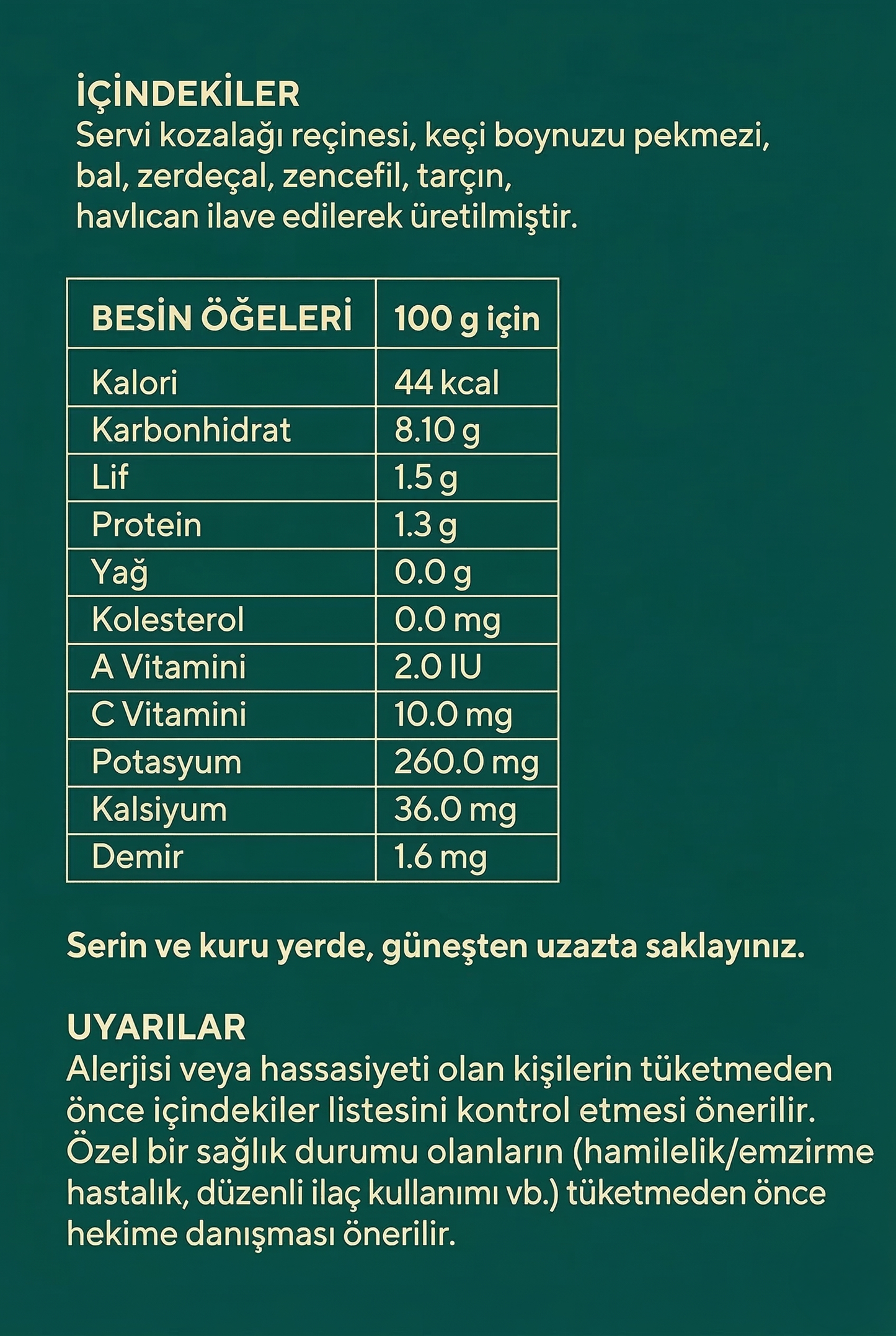 Kozalak Macunu İçindekiler