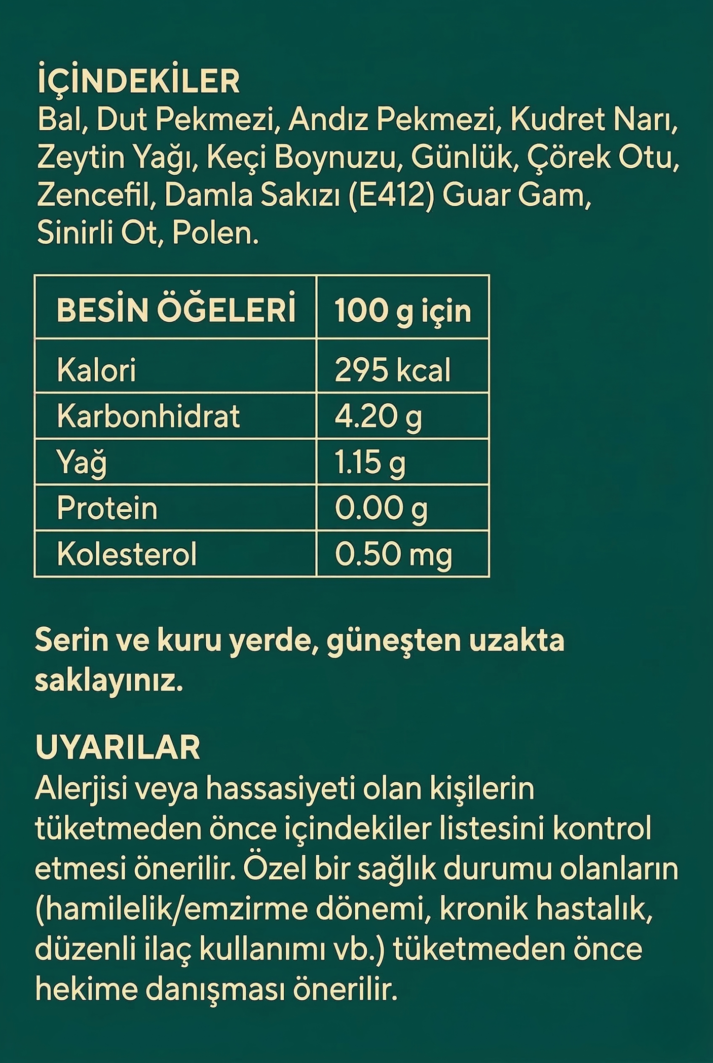 Kudret Narı Macunu İçindekiler